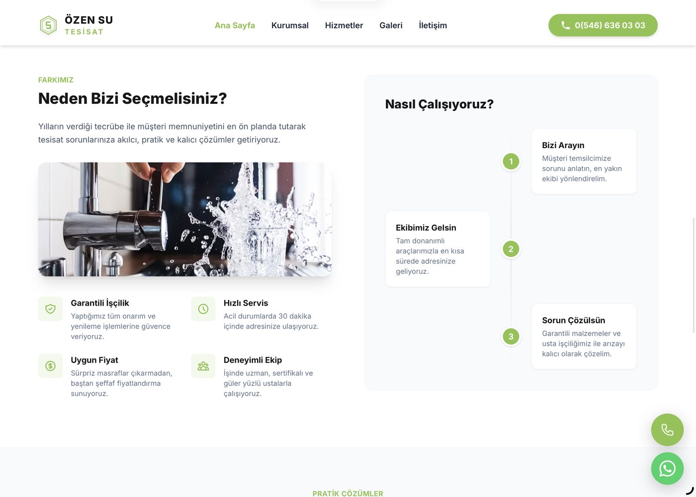 Özen Su Tesisatı web sitesi neden biz