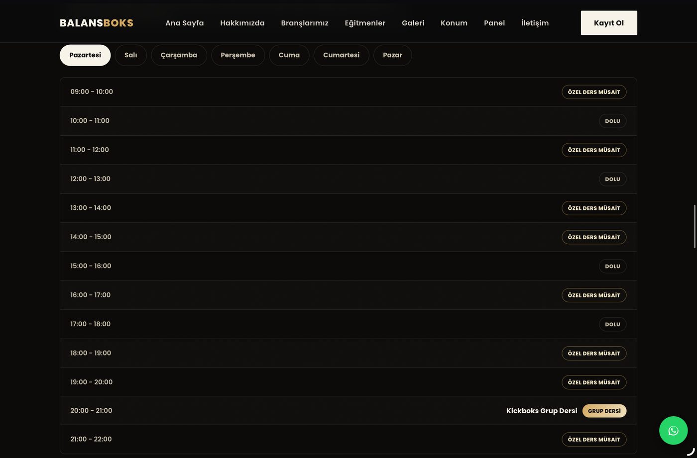 Balans Boks web sitesi ders programı
